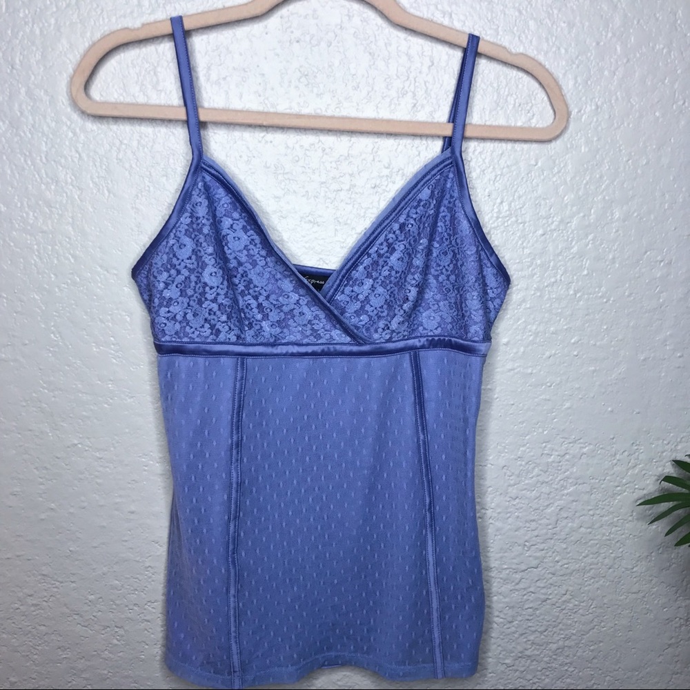 Vintage Express blue tank top with lace detailing